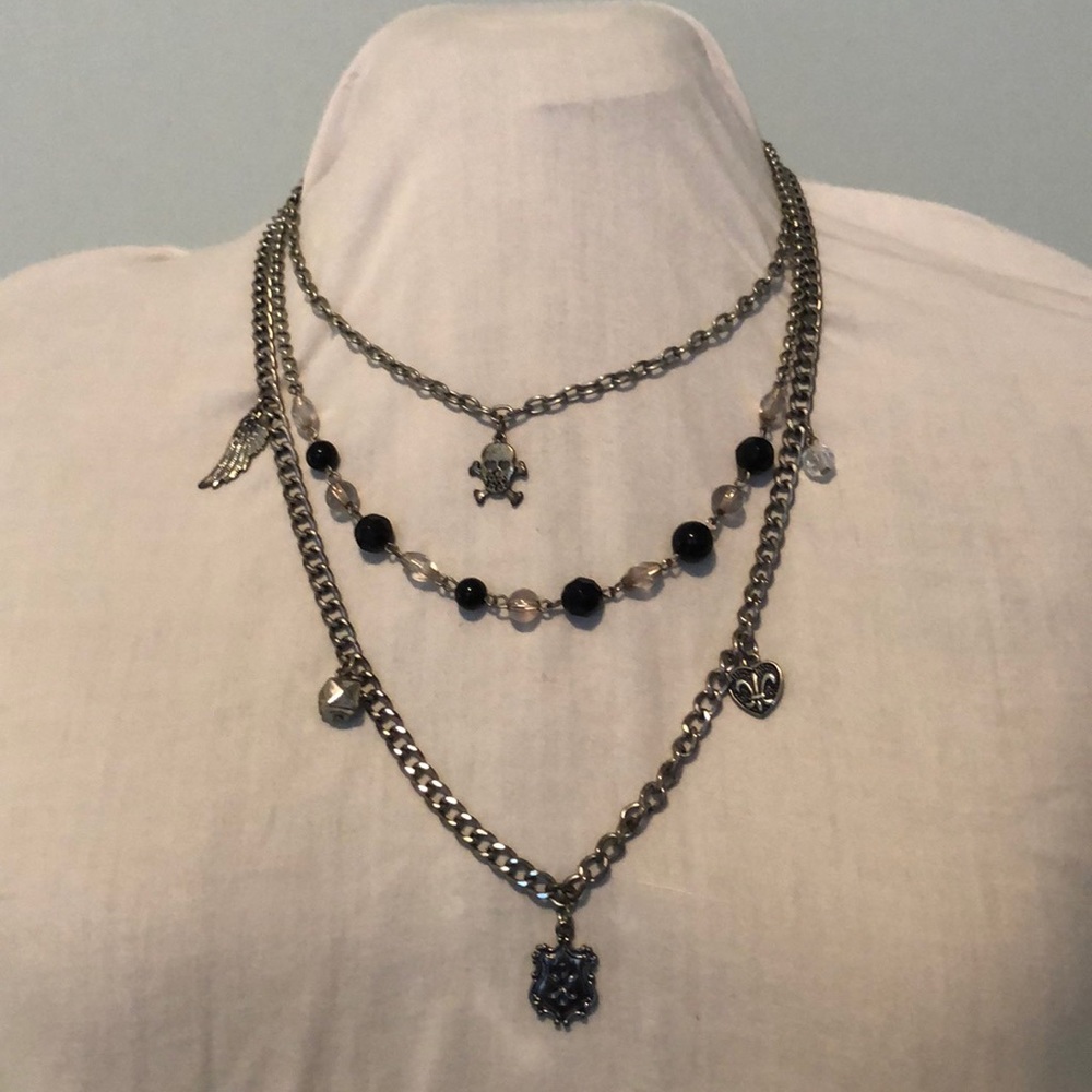 Silver and black layered necklace